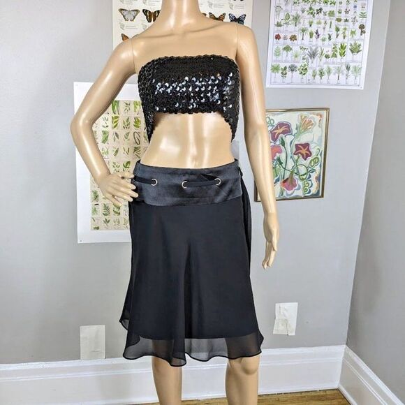 NWT Vintage y2k Gunne Sax Jessica McClintock Tube Top Black Sequins Crop M - Picture 2 of 7